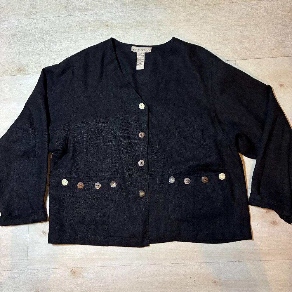 VTG Sweet Jessie Black Linen Jacket (Lagenlook Art To Wear) Size Large (NWOT)